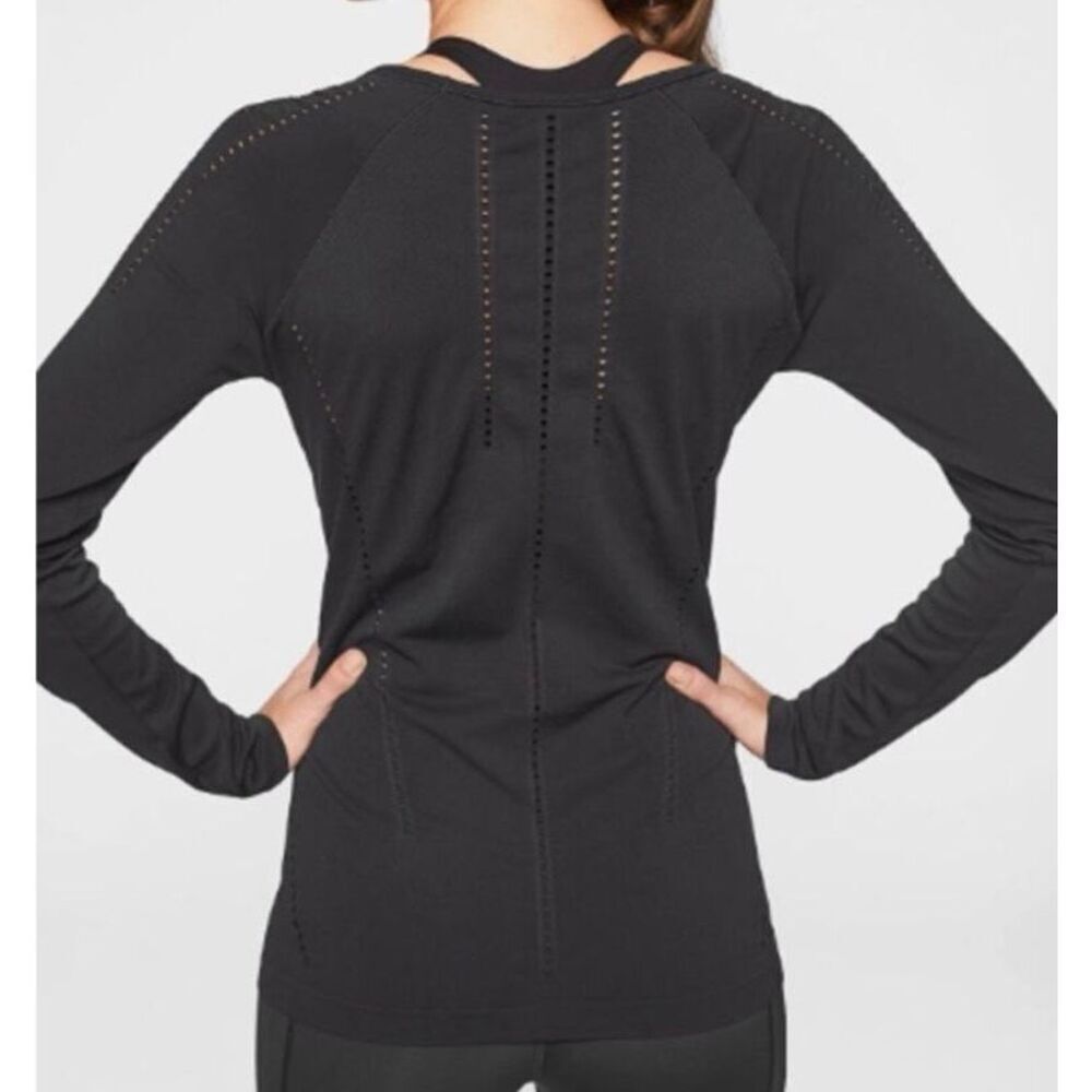 Athleta FOOTHILL Seamless black Long Sleeve Shirt Top sz S